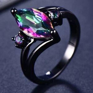 Women Marquise Cut Rainbow, Ring 14KT Black Gold